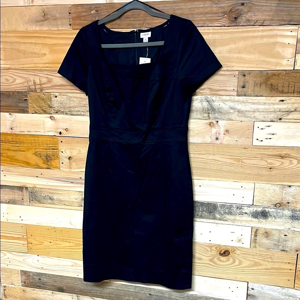 J.Crew Size 8 Black Short Cap Sleeve MIDI Form Fitted Pencil Dress